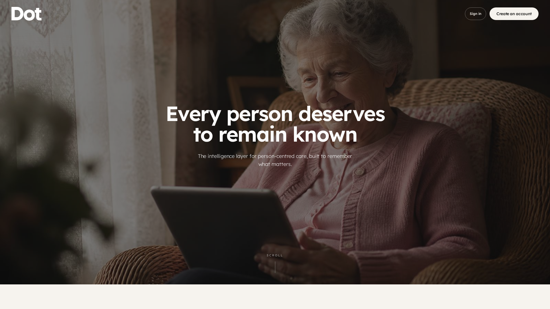 Dot: Home page introducing the shared Living Profile